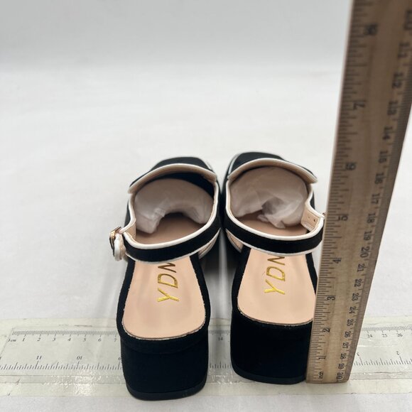 YDN Black Square Toe Block Low Heels Slingback Formal Loafer Dressy Shoes Pump - Picture 5 of 8